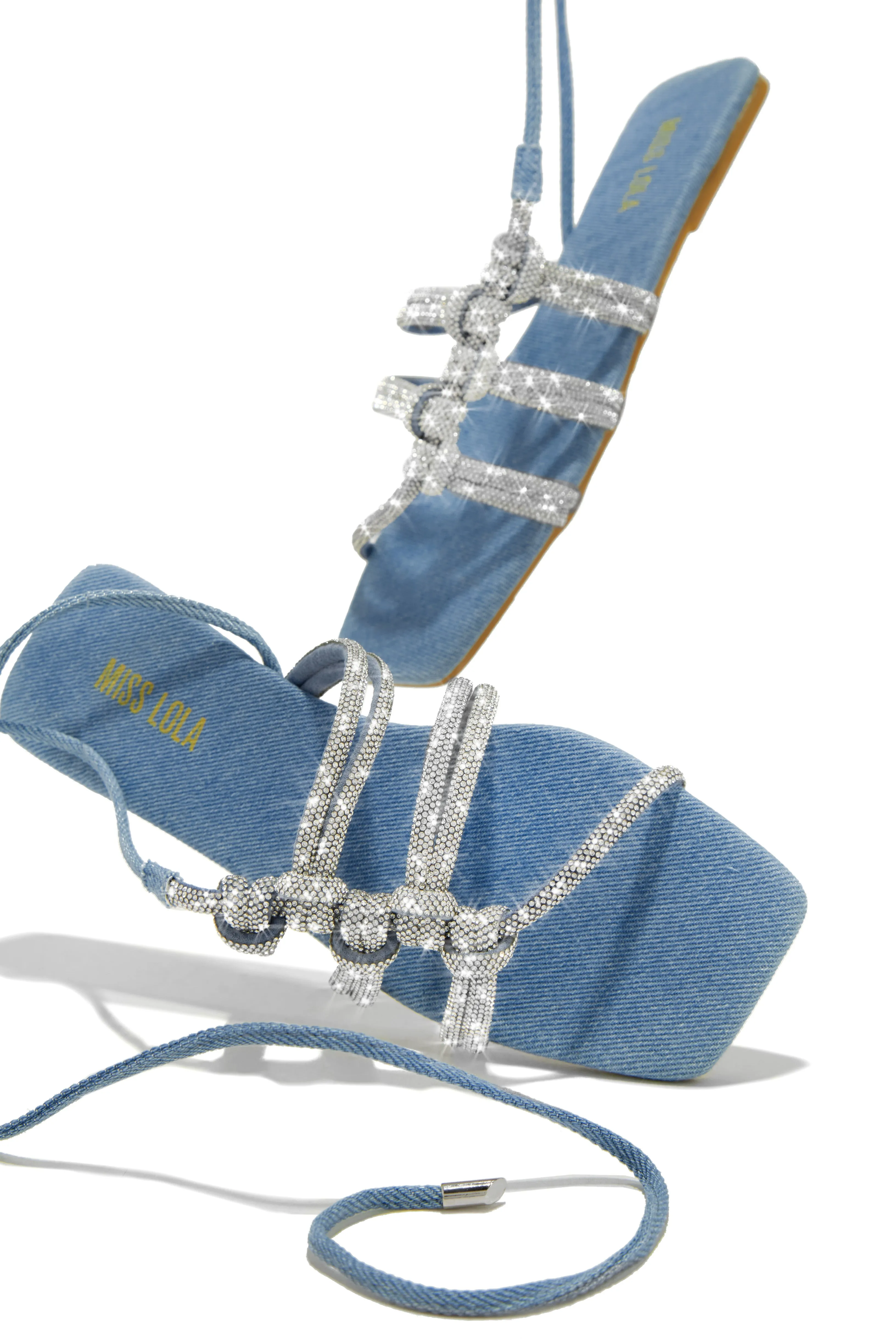 Ibiza Nights Embellished Lace Up Sandals - Denim